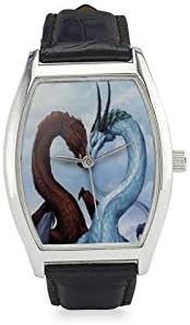 Special Design Cool Fire Dragon and Ice Dragon Love Unisex Barrel Style Leather Strap Watch,Watch Face Diameter: 1.5"