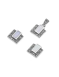 Sterling Silver Baguette Pearl Vintage Style Marcasite Earring Pendant Set