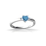 14K White Gold Genuine Heart Blue Topaz and Diamond Ring