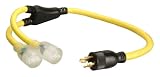 Coleman Cable 01924 3-Foot Generator Power Cord Adapter, 12/4 Splitter Y Adapter, L14-20P to (2) 12/3 Lighted 5-20R