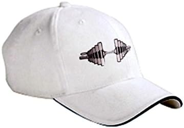 White Barbell Embroidered Baseball Cap (White)