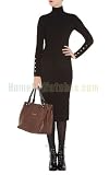 6sense bandage dress Black Roll Neck Kitted Dress with Long Sleeve Fashion Lady Dress