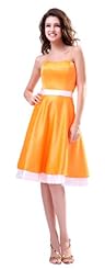 A-line Strapless Knee Length Two-Toned Satin Bridesmaid Dress 