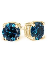 1 ct Enhanced Solitaire Blue Diamond Stud Earrings in Yellow Gold Quality Best
