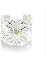Bling Jewelry Daisy Sterling Silver Two Tone Flower Wide Cuff Bracelet 7.5 Inch