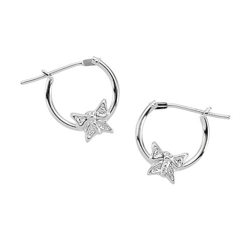 14K White Gold Children's Butterfly Click Hoop Earrings