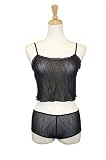 Exposed by Magic Silk Wavy Line Mesh Crop Cami and Short Set,  Sml/Med, Black by Exposed by Magic Silk