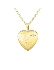 Gold over silver 0.01ct White Diamonds Heart Shaped Locket w/ Dia "My Best Frien Necklace (G-H, SI1-SI2)