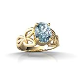 14K Yellow Gold Genuine Oval Aquamarine Celtic Claddagh Ring