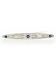 Diamond and Blue Sapphire 18k White Gold Antique Style Brooch
