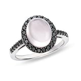 3 2 3 Carat Rose Quartz and Black Diamond 14k White Gold Ring