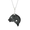 Sterling Silver Charcoal Jade and Sapphire Fish Pendant on Chain, 18"