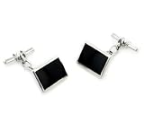 Sterling Silver Rectangular Black Onyx Inlay Chain and Bar Cufflinks