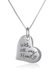 Sterling Silver "I Love You with All My Heart" Heart Pendant Necklace with Heart Charm, 18"