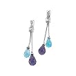 14K White Gold Briolette Blue Topaz, Briolette Amethyst and Diamond Earrings