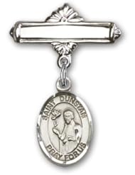Sterling Silver Baby Badge with St. Dunstan Charm and Polished Badge Pin