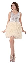 V-neck Charmeuse/Organza/Satin/Tulle Sleeveless Sequined Prom Dress/Mini Dress 