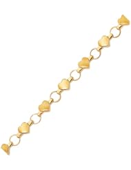 7" 14K Yellow Gold 5.85mm (1/4") Polished Alternate Open Round Ring Link & Close Texture & Polished Heart Fancy Bracelet w/ Pear Shape Clasp
