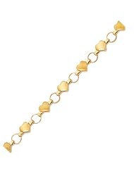 14 Karat 7" Yellow Gold Textured Shiny Heart Fancy Bracelet With Pear Shape Clasp