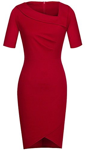 HOMEYEE Women's Vintage Wear to Work Short Sleeve Red Cocktail Party Dress B327