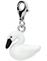 Sterling Silver Enamel Swan with Lobster Clasp Charm