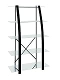 REGALE 5 Tier White Glass and Black Steel Tower Book Shelf Media Rack Shelving Unit [95263 95463]