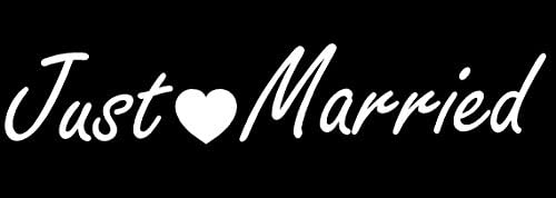 Just Married Car Window Decal, 12x32 White "Just Married" Quote Saying Wall Sticker Decal Just Married Vinyl Car Decal Design / Wedding Cling Banner Decoration Quote White