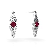 14K White Gold Genuine Square Ruby Celtic Knot Earrings