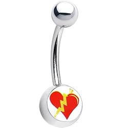 Stainless Steel Lightning Bolt Heart Logo Belly Ring