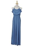 Anna-Kaci S/M Fit Faded Blue Ruffle Neckline Pleat Roman Influenced Maxi Dress