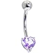 Solid 14kt White Gold Genuine Light Amethyst Heart Solitaire Belly Ring