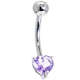 Solid 14KT White Gold GENUINE Light AMETHYST Heart Solitaire Belly Ring