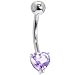 Jewelry : Solid 14KT White Gold GENUINE Light AMETHYST Heart Solitaire Belly Ring
