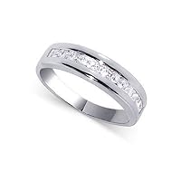 TDRZ-5600-5 Nickel Free Clear Cubic Zirconia Rhodium Plated Sterling Silver 4mm Wide Band Size 6