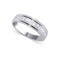 4 MM Wide Rhodium Plated Sterling Silver Band Clear Cubic Zirconia Ring