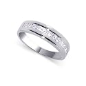 Womens 4 MM Wide Rhodium Plated .925 Sterling Silver Band Cubic Zirconia Ring
