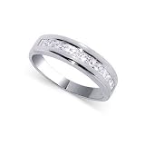 4 MM Wide Rhodium Plated Sterling Silver Band Clear Cubic Zirconia Ring