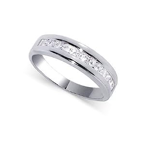 4 MM Wide Rhodium Plated Sterling Silver Band Clear Cubi