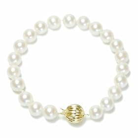 14k Yellow Gold Saltwater Cultured Akoya Pearl AA Grade 7.5-8mm Bracelet, 7.25 by
