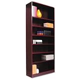 Alera Radius Corner Bookcase, Finished Back, Wood Veneer, 7-Shelf, 36 W by 12 D by 84 H, Mahogany