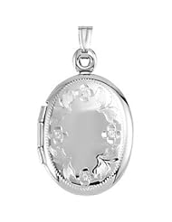 14K White Gold Oval Locket with Floral Design: 19.25X16.25 mm