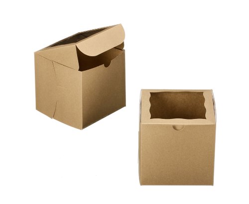Dress My Cupcake Lock and Tab Square Window Cupcake Box with Lid, Brown, Set of 100