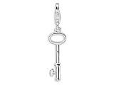 Amore LaVita(tm) Sterling Silver Polished Oval Skeleton Key w/Lobster Clasp Charm for Charm Bracelet