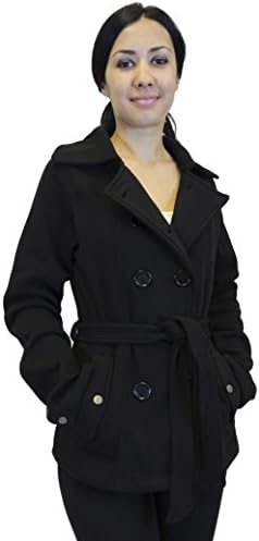 Women's Jacket Coat Wrap Large Buttons Matching Belt, Black, Large