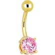 24kt Gold Plated Pink 6mm Round Cubic Zirconia Belly Ring
