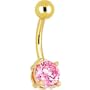 24kt Gold Plated Pink 6mm Round Cubic Zirconia Belly Ring