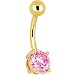 24kt Gold Plated Pink 6mm Round Cubic Zirconia Belly Ring