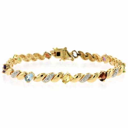 Vermeil Genuine Diamond Accent Garnet Peridot Amethyst Blue Topaz and Citrine San Marco Bracelet