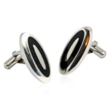 Unique Black Enamel Stainless Steel Oval Cufflinks with Presentation Box
