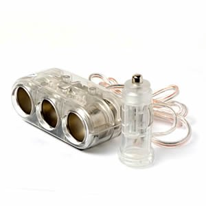 12v Triple Car Cigar/Cigarette Charger Socket/Adaptor Clear